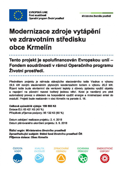 Modernizace zdroje vytápění ve zdravotním středisku obce Krmelín