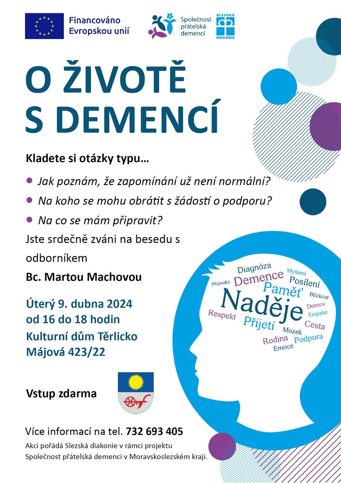Přednáška "O setkávání s demencí" - Těrlicko - středa 9. dubna 2024 od 16 do 18 hod.